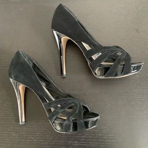 STEVE MADDEN black suede platform stilettos
